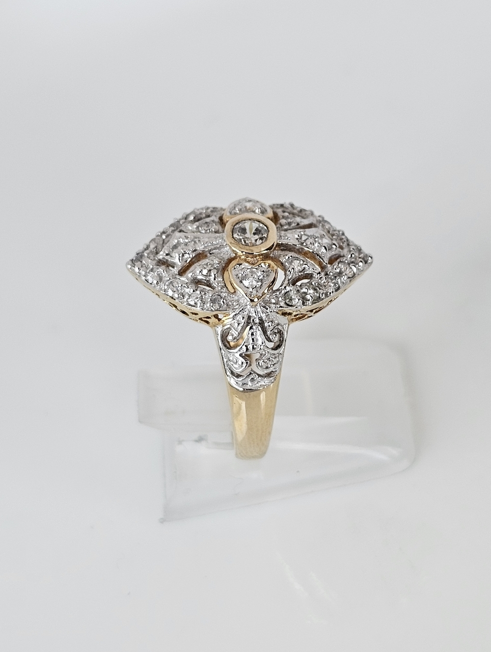 Vintage Victorian Style Diamond Ring 18k Yellow Gold Vermeil Size 7.5 - Picture 3 of 8
